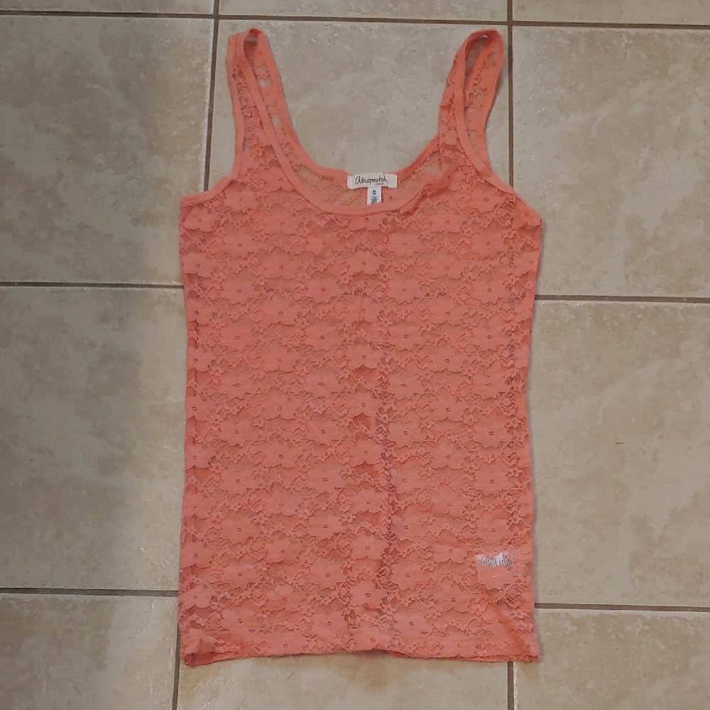 VTG Y2K Aeropostale Sheer Lace Tank Top Coral Cami Women's Size M